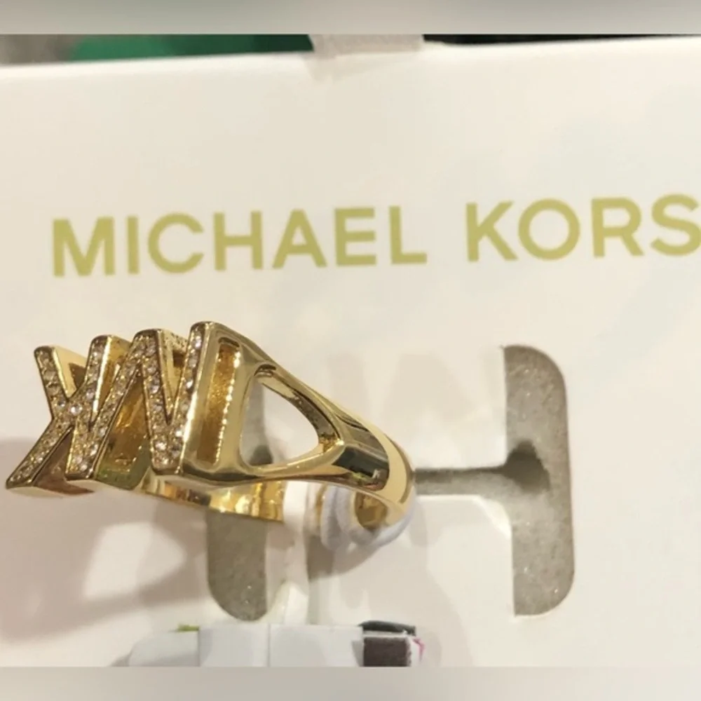 Michael Kors Gold-plated crystal rhinestone‎ MK Logo Ring Size 7 new